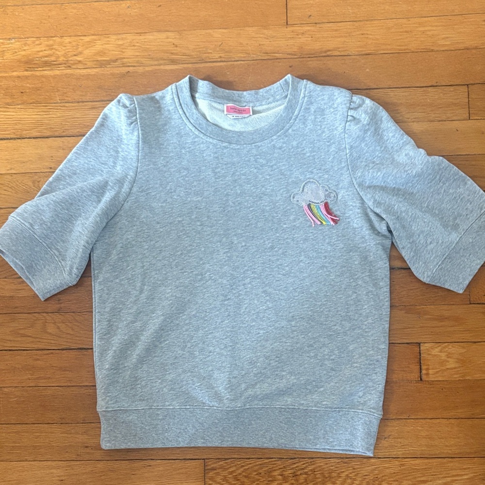 Kate Spade Gray Sweatshirt with Rainbow Cloud Design Like New. S